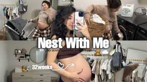 NEST WITH ME FIRST TIME MOM | baby laundry, organization + stroller unboxing