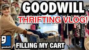 A FULL CART THRIFTING IN GOODWILL TODAY! THRIFT WITH ME VLOG + A HUGE STYLED THRIFT SHOPPING HAUL *
