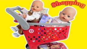 Baby Born Dolls Go Grocery Shopping in Mini Target Shopping cart