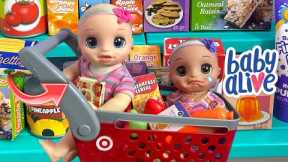 Baby Alive real as can be baby twins go grocery shopping at Target 🛒