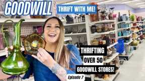 THE SHELVES WERE OVERFLOWING! THRIFTING OVER 50+ GOODWILL THRIFT STORES! Thrift With Me Episode 7