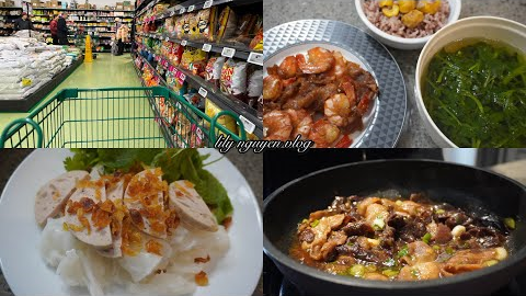 Grocery shopping in Canada, a typical Vietnamese meal, making rice rolls from store bought flour.