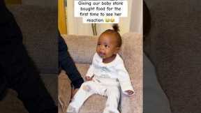 Giving our baby store bought food for the first time to see her reaction 😂😂 #fypシ #foryou #baby