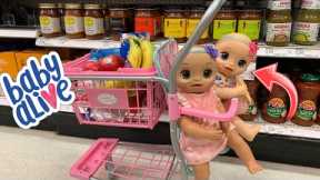 BABY ALIVE dolls go on a outing 🛒 shopping at target for groceries 🍎