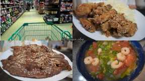 Grocery shopping in Canada , Galbi short ribs, Fried chicken wings with sauce, tomato noodle soup.